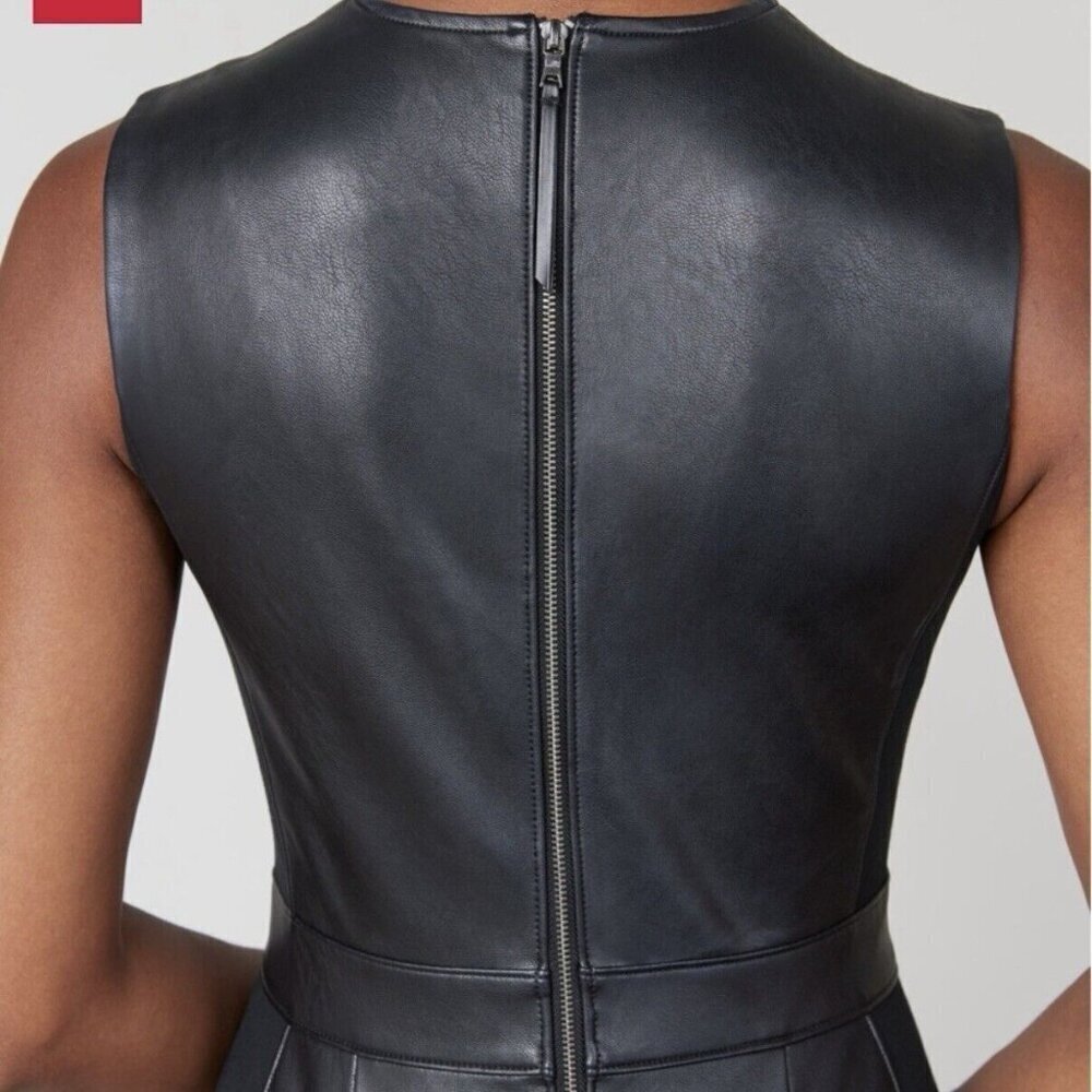 Spanx faux Leather Sleeveless Sheath Dress Luxe Black NWT $228 Size M Bodycon - Picture 8 of 8